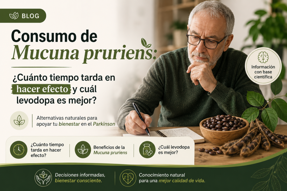 Harina y semillas botánicas seleccionadas para explicar cuánto tarda en hacer efecto la mucuna pruriens en pacientes con Parkinson